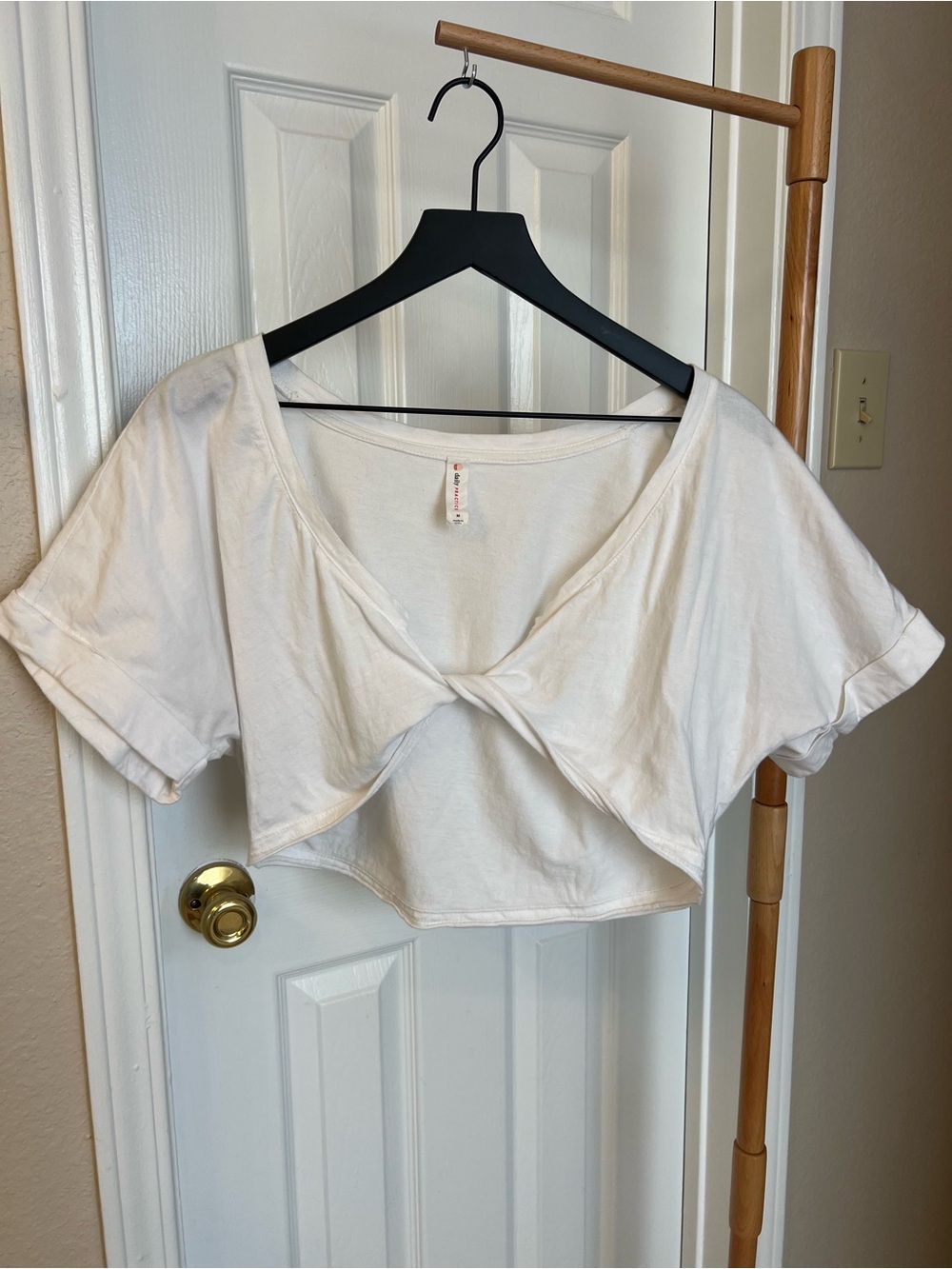 Twist-Front White Crop Top - Women's Short Sleeve